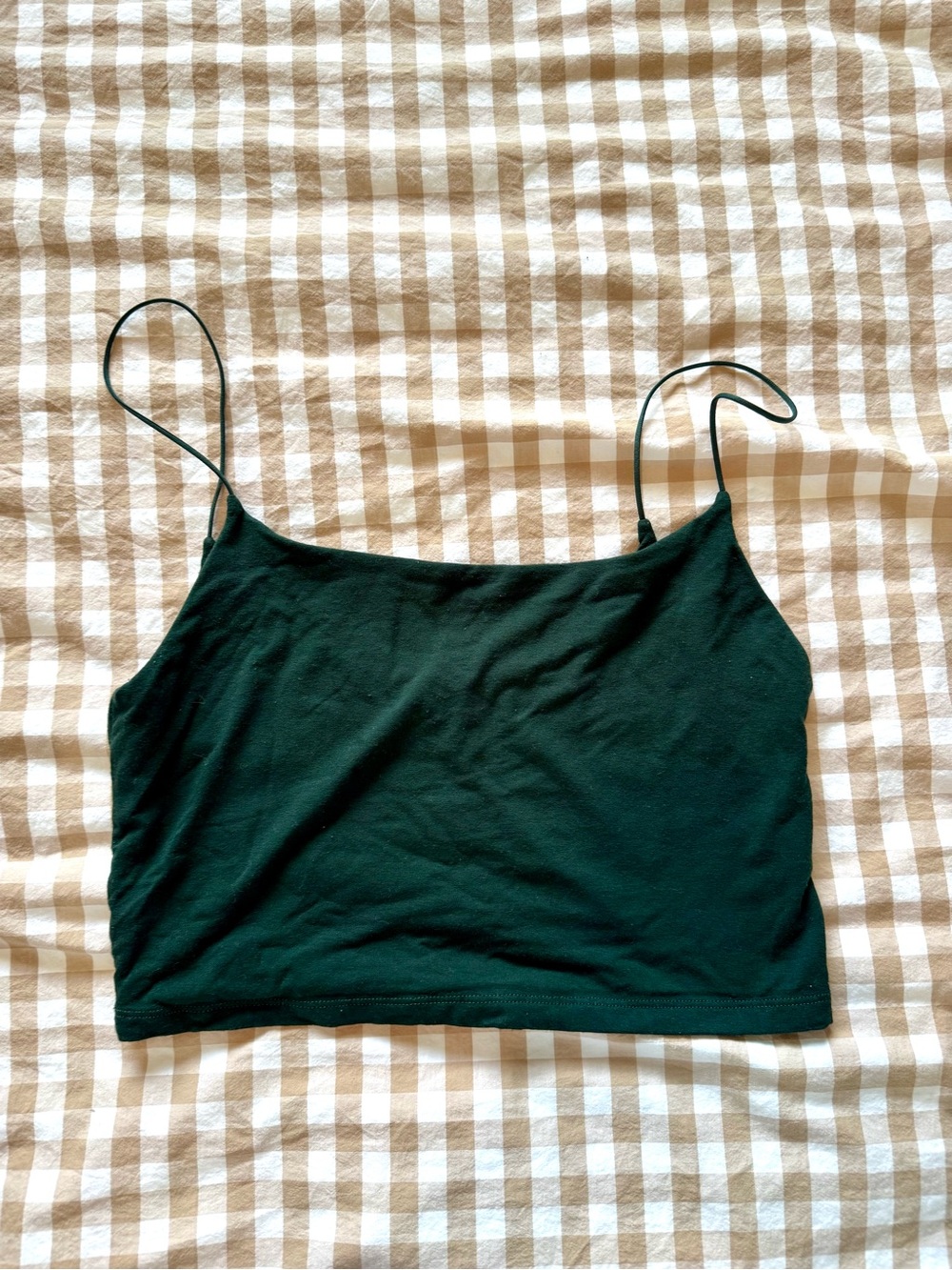 Aritzia Dark Green Cropped Spaghetti Strap Camisole